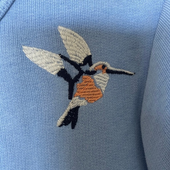 Talbots Blue Sweatshirt Hummingbird Embroidered Size Medium - Picture 3 of 5